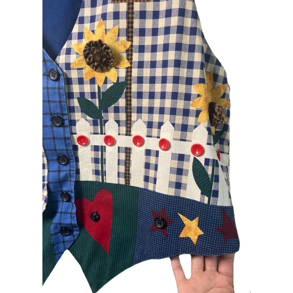 Vintage 90s Gardening Sunflower Handmade Craft Vest Smock Adjustable One Size - Picture 4 of 10
